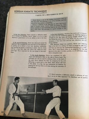 Black belt magazine 1967, showing Victor Martinov as a Red Belt during a photo shoot with Mr. Carlos (Chuck) Norris at the Norris Karate School in Redondo, CA.